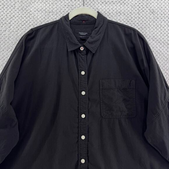 American Eagle Top Womens S Black Button Front Shirt Oversize Fit Long Sleeve - Picture 3 of 12